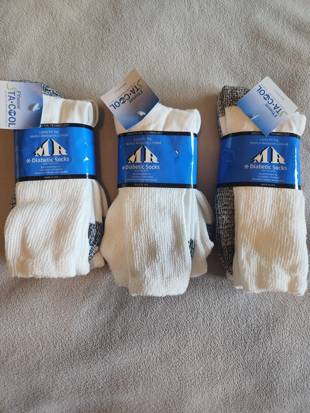 MR Diabetic Athletic Crew Socks - White (3-Pack) 6 Pair
